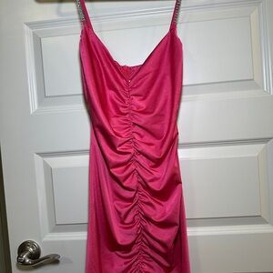Pink Ruched Spaghetti Strap Dress